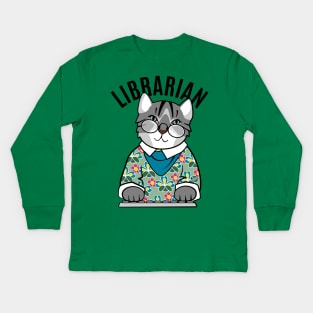 Librarian Cat Kids Long Sleeve T-Shirt